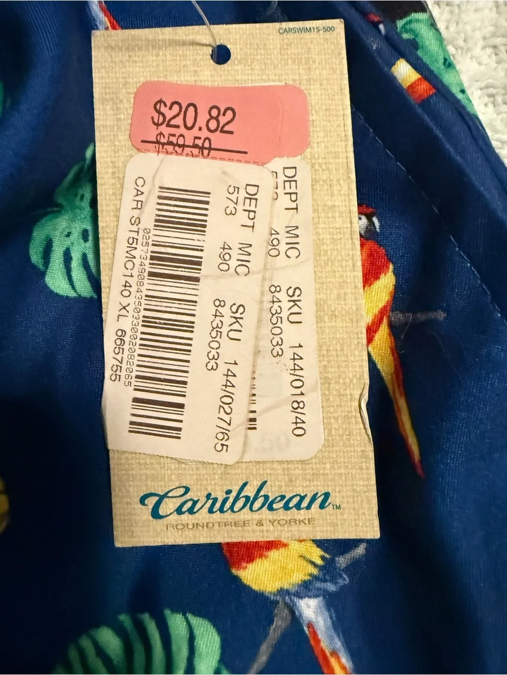 Caribbean XL Tropical Swim Trunks NWT Parrot Toucan Pineapple Mesh Lined
